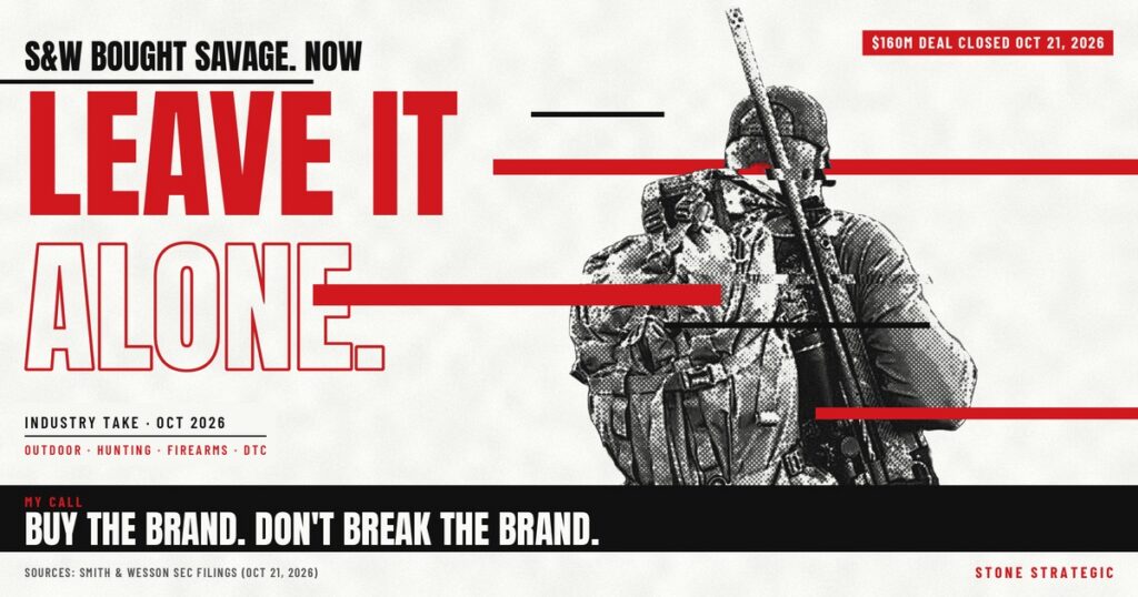 Leave it alone: Smith & Wesson bought Savage. Zach Stone's take on why S&W should protect the Savage brand. Stone Strategic.