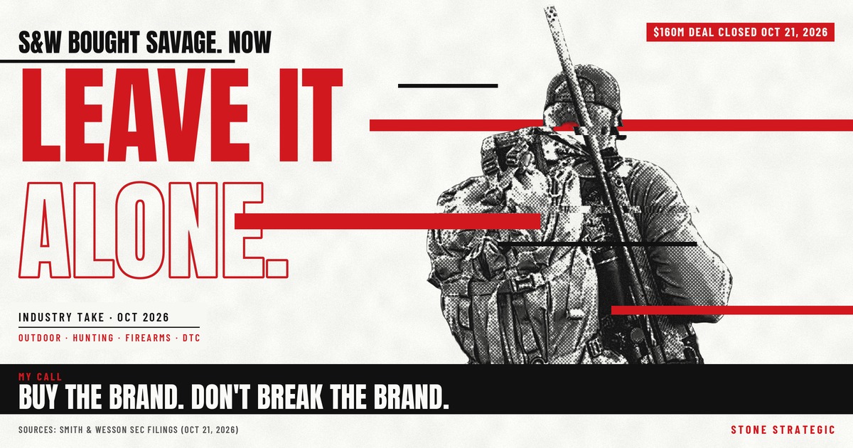 Leave it alone: Smith & Wesson bought Savage. Zach Stone's take on why S&W should protect the Savage brand. Stone Strategic.